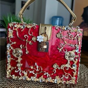 Red and Gold Women's Handbag